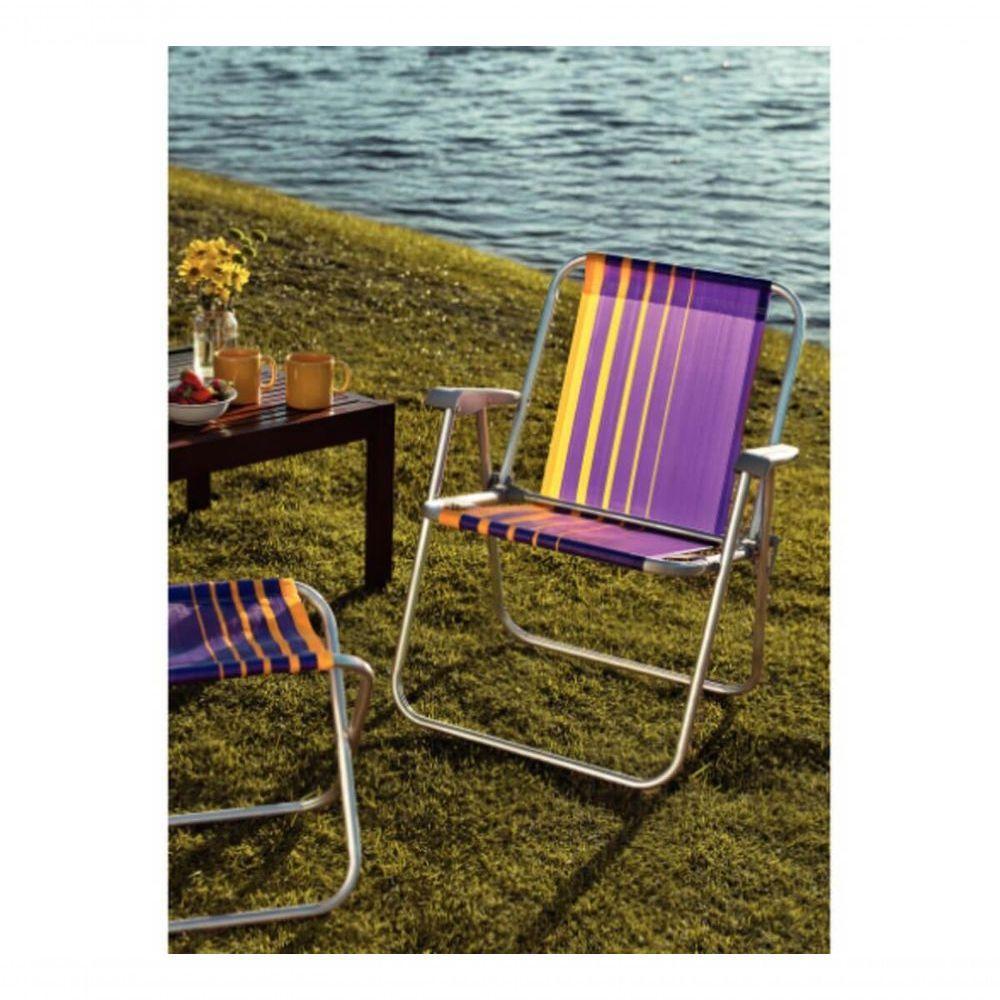 Cadeira De Praia Tramontina Samoa Alta Em Alumínio Com Assento Roxo E Amarelo - 2