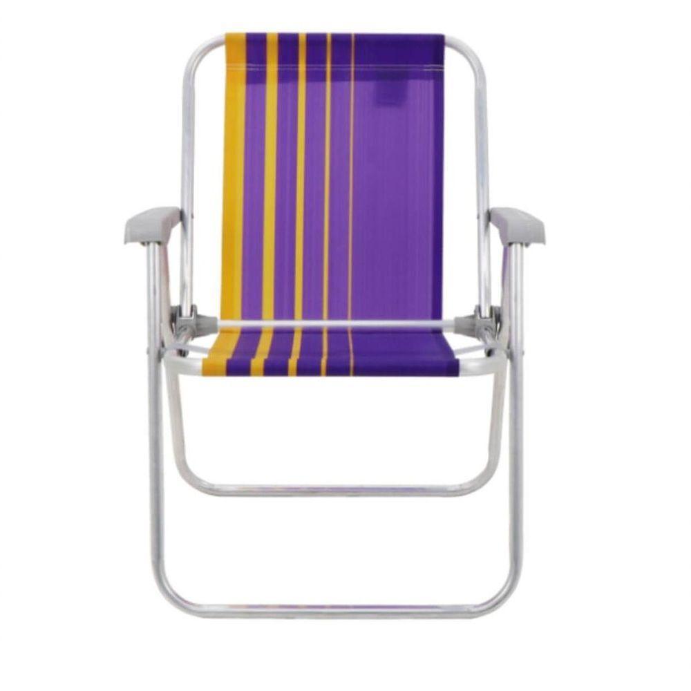 Cadeira De Praia Tramontina Samoa Alta Em Alumínio Com Assento Roxo E Amarelo - 3