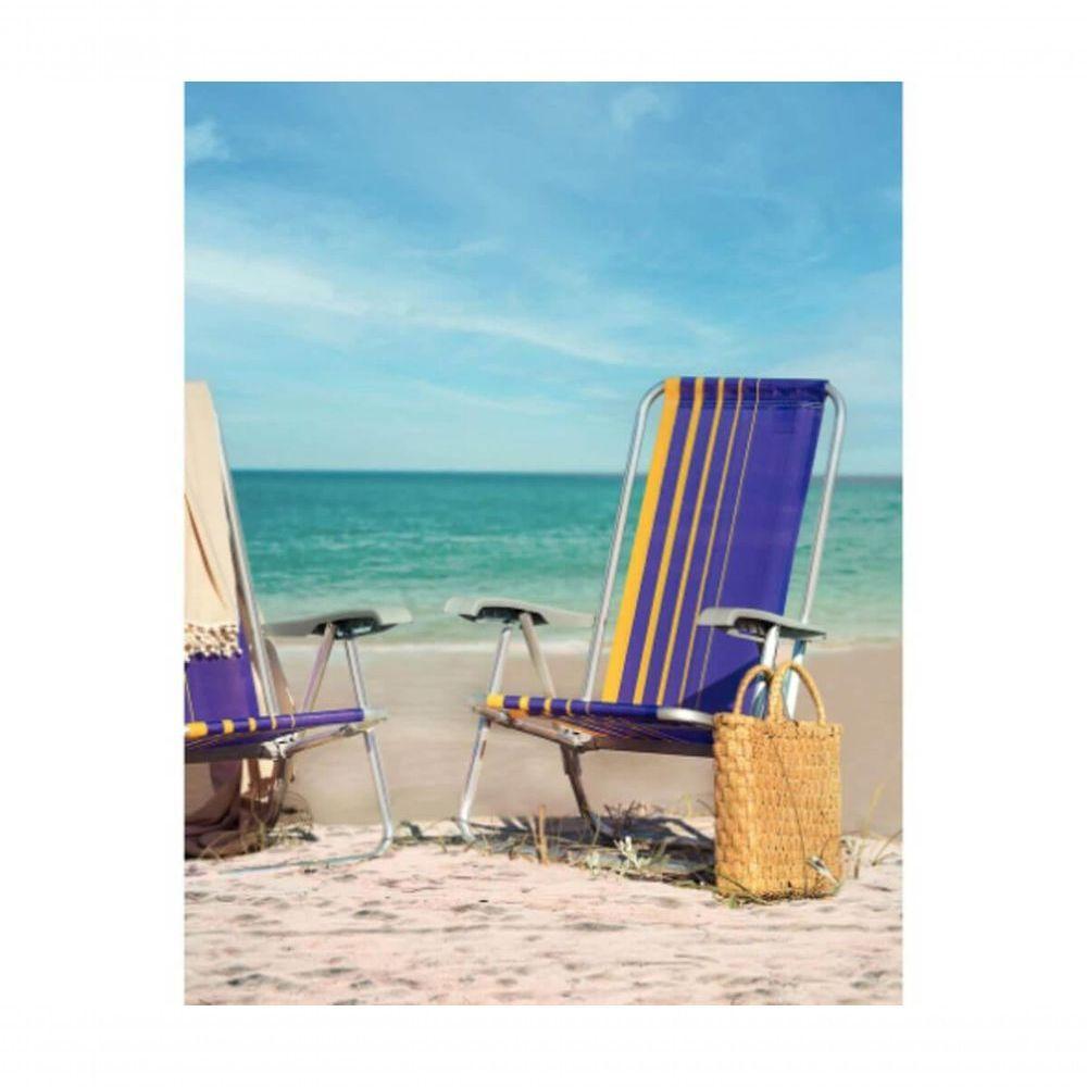 Cadeira De Praia Reclinável Tramontina Bali Baixa Em Alumínio Com Assento Roxo E Amarelo - 2