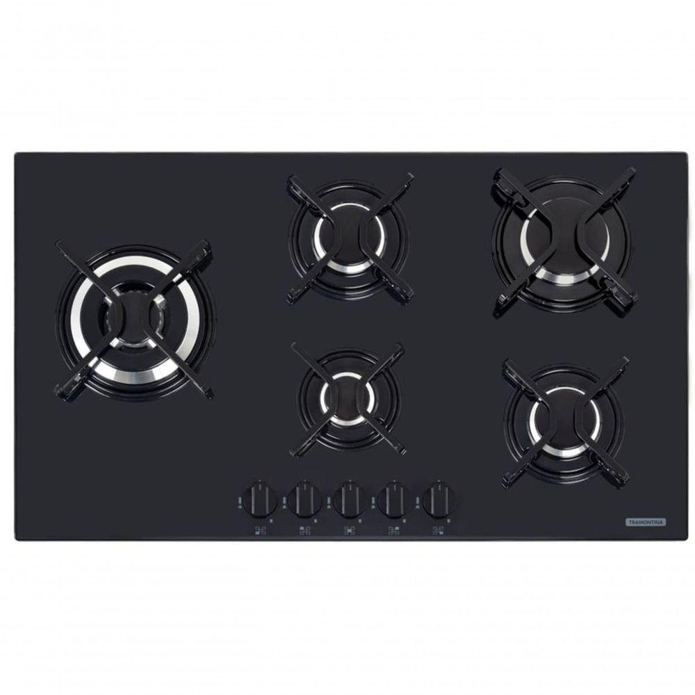 Cooktop A Gás Tramontina Penta Side Plus Vidro Temperado Preto - 1