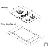 Cooktop A Gás Tramontina Penta Side Plus Vidro Temperado Preto