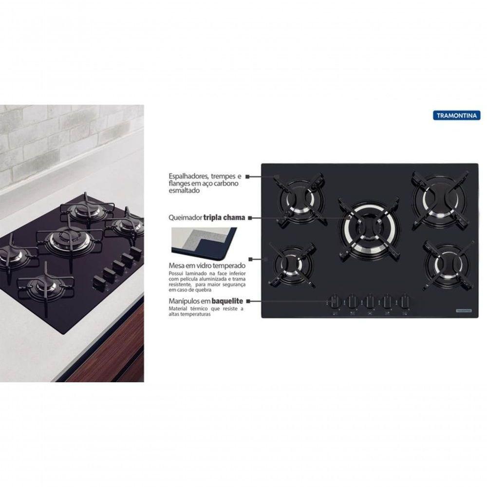 Cooktop A Gás Tramontina Penta B 5gg Tri 70 Em Vidro Temperado Preto - 4