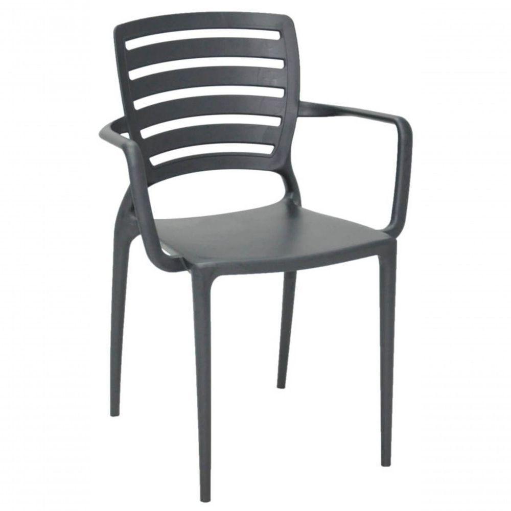 Cadeira Tramontina Sofia Com Encosto Horizontal E Braços Grafite - 1