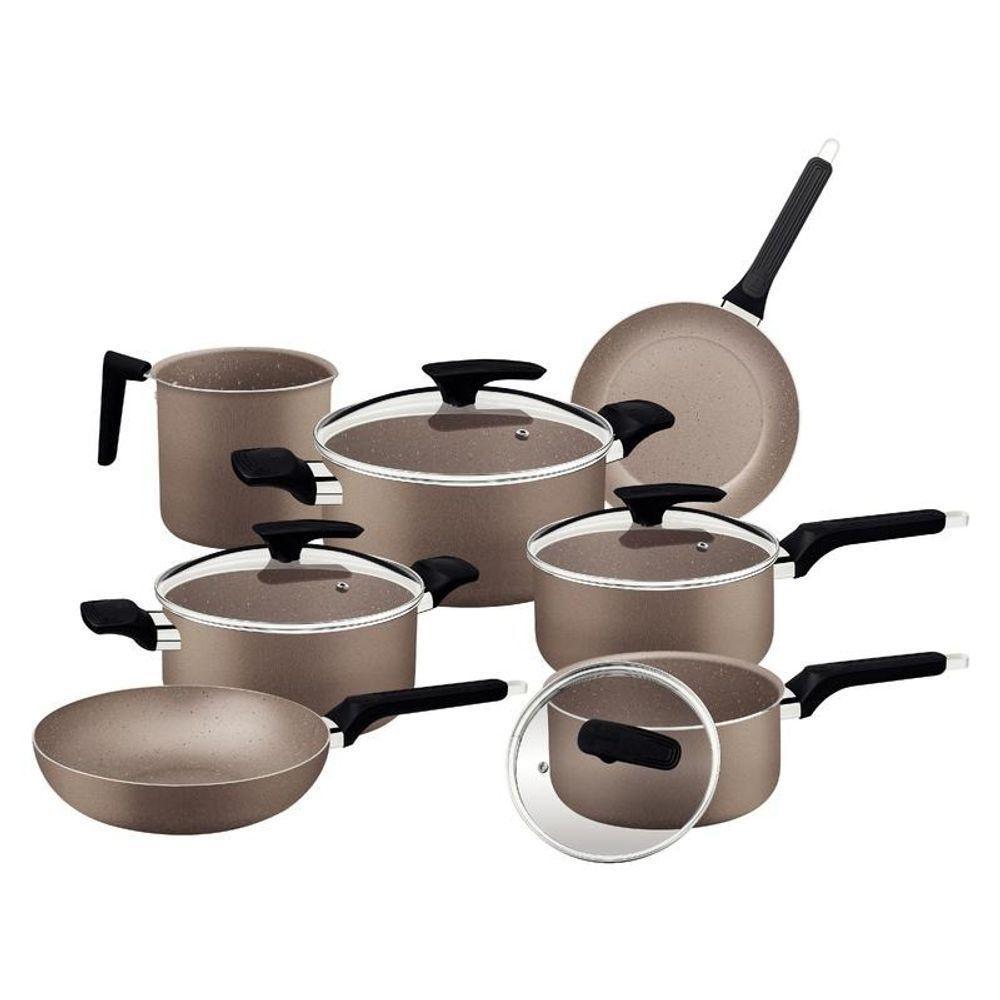 Jogo De Panelas Tramontina Milazzo Amêndoa Alumínio Com Revestimento Antiaderente Starflon Max 7 Peças - 1