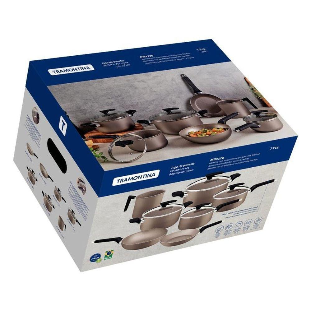 Jogo De Panelas Tramontina Milazzo Amêndoa Alumínio Com Revestimento Antiaderente Starflon Max 7 Peças - 3