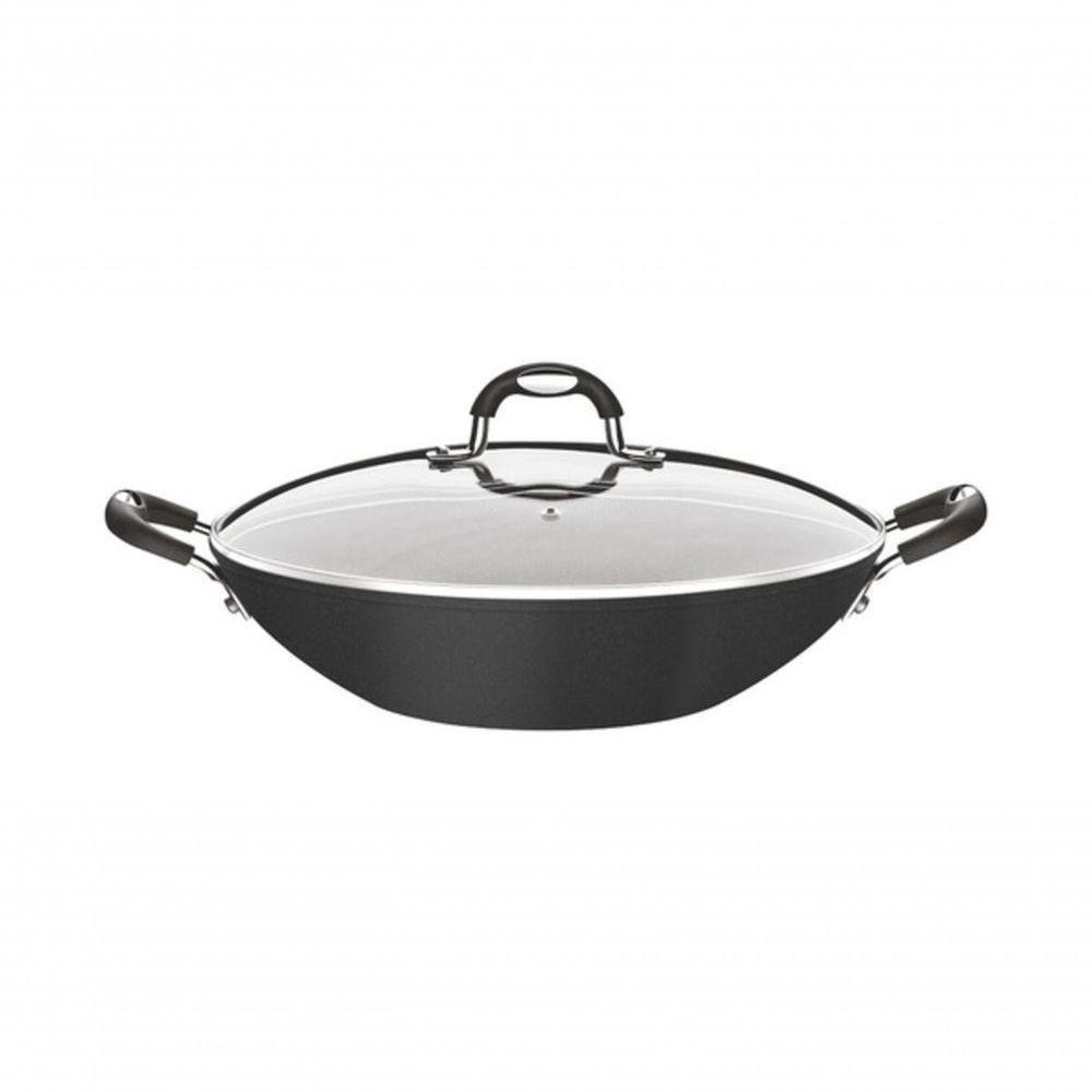 Wok Tramontina Mônaco Induction Em Alumínio Com Revestimento Antiaderente Starflon Premium Preto Com Tampa 32cm - 1