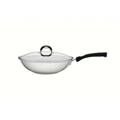 Wok Tramontina Astro Silicone 28cm Em Inox Com Tampa De Vidro