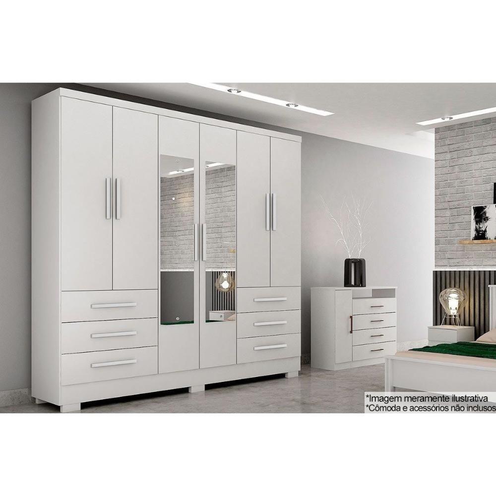 Guarda Roupa Casal 6 Portas (2 C/ Espelho) E 6 Gavetas C/ Pés Encanto/berlim Neve - Novo Horizonte - 1