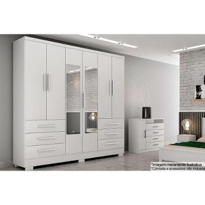 Guarda Roupa Casal 6 Portas (2 C/ Espelho) E 6 Gavetas C/ Pés Encanto/berlim Neve - Novo Horizonte