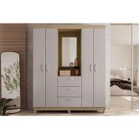 Guarda Roupa Casal 4 Portas E 3 Gavetas C/ 1 Espelho Clapton Lamina Mel/cacao - Caemmun - 1