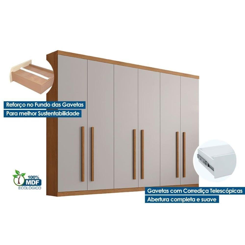Guarda Roupa 6 Portas E 6 Gavetas C/ Pés Pernambuco Naturale/off White - Rufato - 4