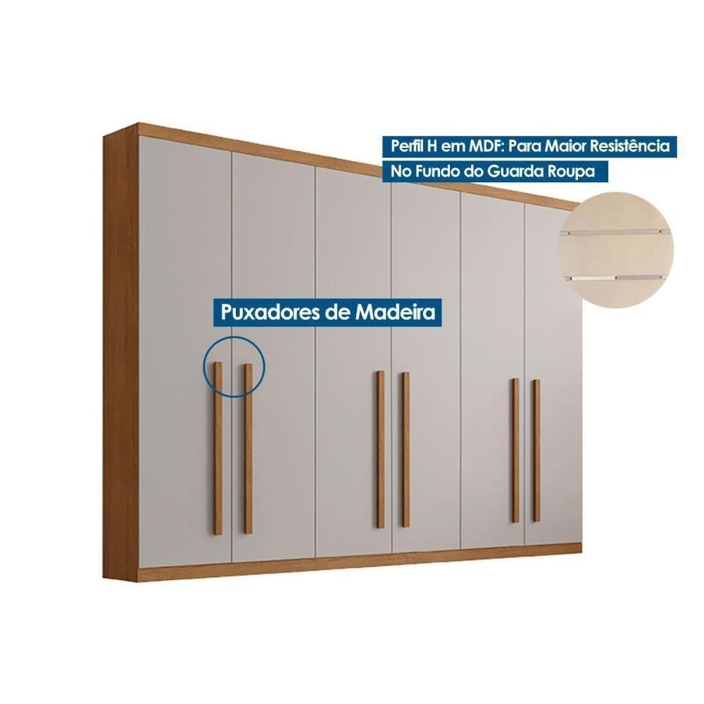 Guarda Roupa 6 Portas E 6 Gavetas C/ Pés Pernambuco Naturale/off White - Rufato - 5