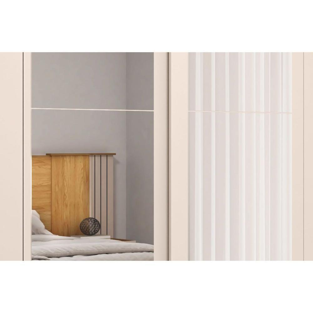 Guarda Roupa 2 Portas De Correr C/ Espelho E 4 Gavetas Praticus Lux Freijo/off White - Caemmun - 5