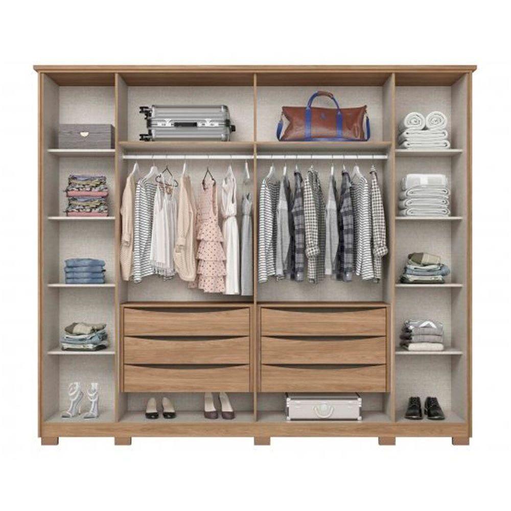 Guarda Roupa 6 Portas (2 C/ Espelho) E 6 Gavetas C/ Pés Dubai Nature/off White - Henn - 3