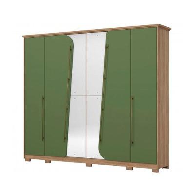 Guarda Roupa Casal Dubai 6 Portas com Espelho 6 Gavetas Nature-Off White MDF-MDP
