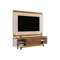 Rack Bancada C/ Painel P/ Tv Até 75 Pol Loren Nicho 201x58cm Freijo/off White - Dj Móveis - 9