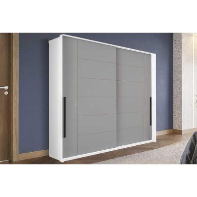 Guarda Roupa Casal Lisboa 2 Portas de Correr 2 Gavetas Branco-Cinza Politorno