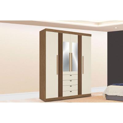 Guarda Roupa Casal 4 Portas (2 C/ Espelho) E 4 Gavetas Aurora 4.4 Jatoba/areia - Santos Andirá