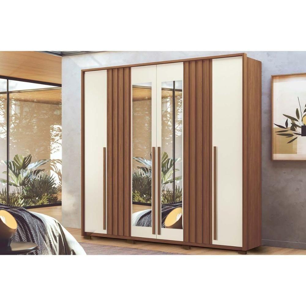 Guarda Roupa Casal 6 Portas (2 C/ Espelho) E 4 Gavetas C/ Pés Coimbra Jatoba/areia - Santos Andirá - 1