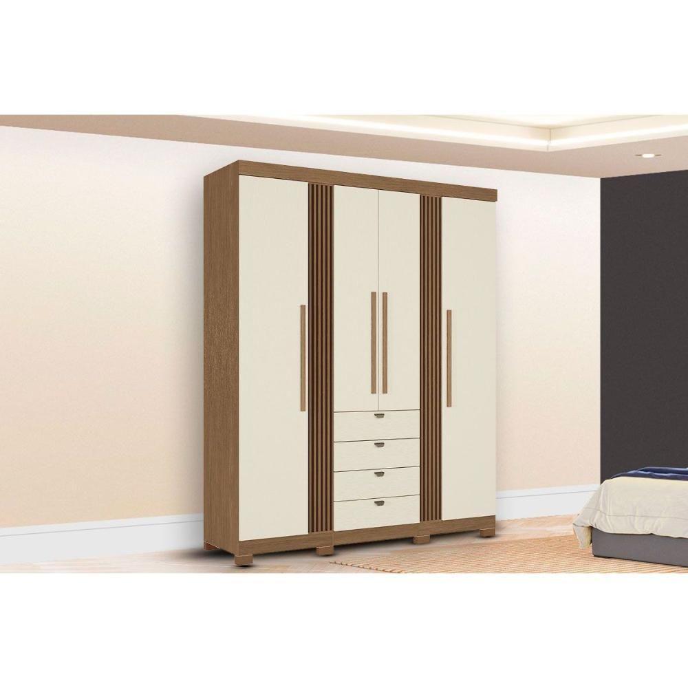 Guarda Roupa Casal 4 Portas E 4 Gavetas C/ Pés Aurora 4.4 Jatoba/areia - Santos Andirá - 1