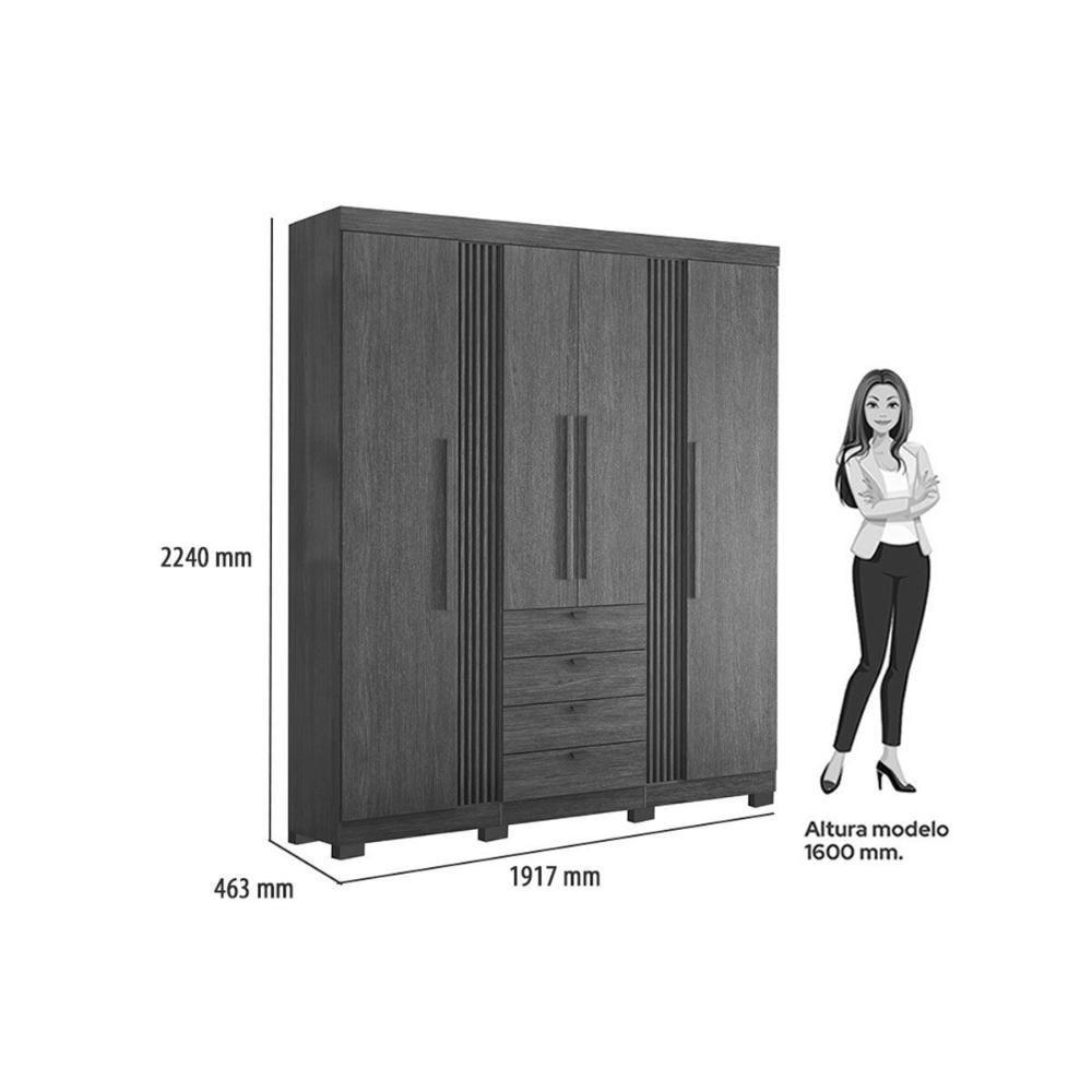 Guarda Roupa Casal 4 Portas E 4 Gavetas C/ Pés Aurora 4.4 Jatoba/areia - Santos Andirá - 4
