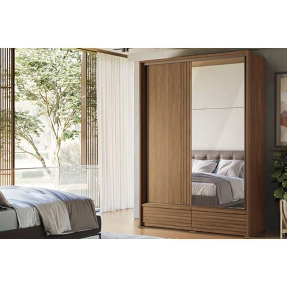 Guarda Roupa Solteiro 2 Portas De Correr E 4 Gavetas C/ Pés Democrata Jatoba Ou Jatoba Areia - Flex - Santos Andirá - 1