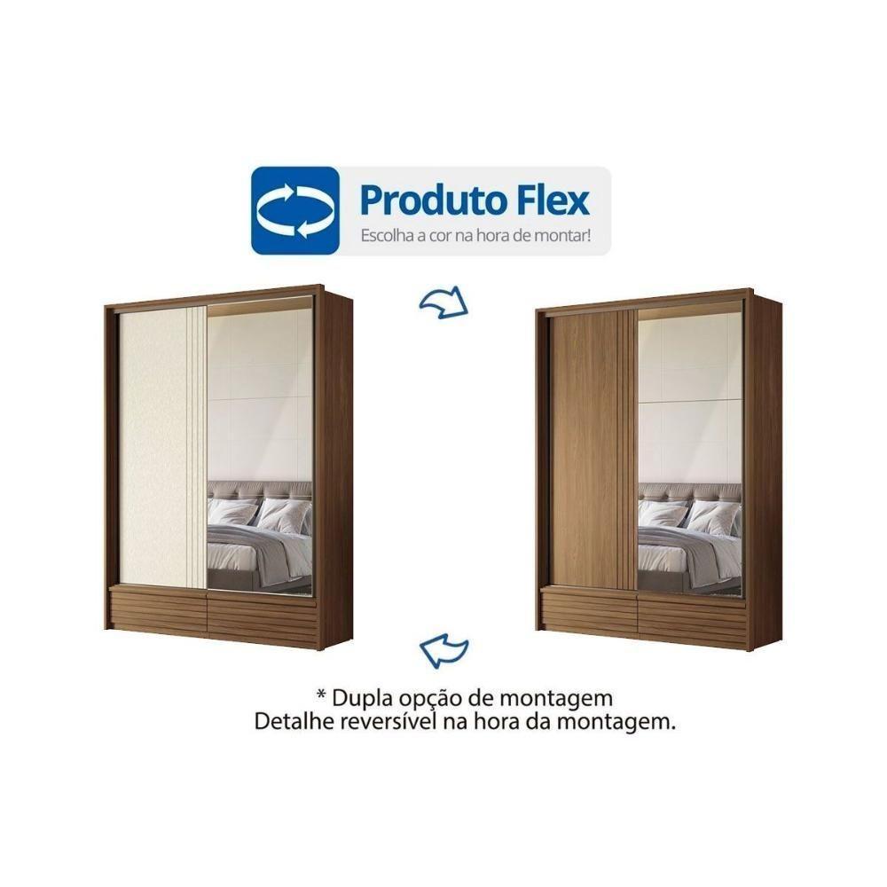 Guarda Roupa Solteiro 2 Portas De Correr E 4 Gavetas C/ Pés Democrata Jatoba Ou Jatoba Areia - Flex - Santos Andirá - 2