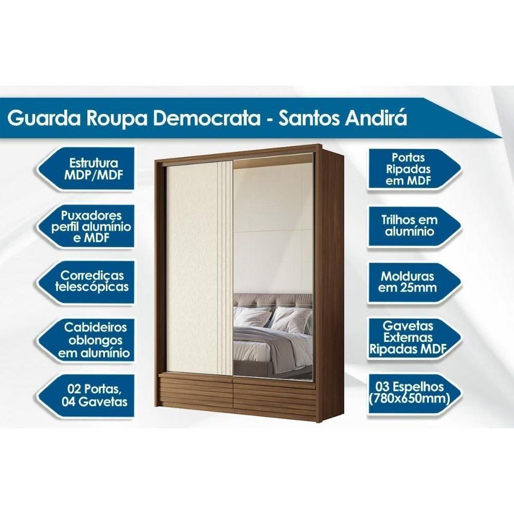 Guarda Roupa Solteiro 2 Portas De Correr E 4 Gavetas C/ Pés Democrata Jatoba Ou Jatoba Areia - Flex - Santos Andirá - 3