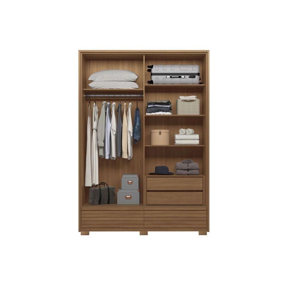 Guarda Roupa Solteiro 2 Portas De Correr E 4 Gavetas C/ Pés Democrata Jatoba Ou Jatoba Areia - Flex - Santos Andirá - 8