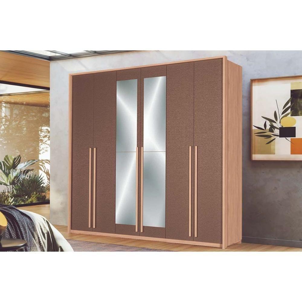 Guarda Roupa Casal 6 Portas (2 C/ Espelho) E 4 Gavetas Genova Wood/terracota - Santos Andirá - 1