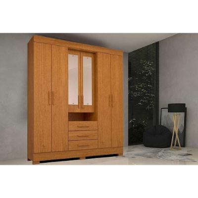 Guarda Roupa Casal Débora 6 Portas de Abrir 9 Gavetas Cinamomo MDF ACP Móveis