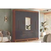 Guarda Roupa Casal 6 Portas (2 C/ Espelho) E 4 Gavetas C/ Pés Guarapuava 6.4 Jatobá/grafite - Santos Andirá - 1