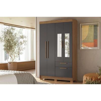 Guarda Roupa Solteiro Londrina 4.2 4 Portas de Bater 2 Gavetas Jatobá-Grafite