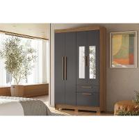 Guarda Roupa Solteiro 4 Portas (2 C/ Espelho) E 2 Gavetas C/ Pés Londrina 4.2 Jatobá/grafite - Santos Andirá - 1