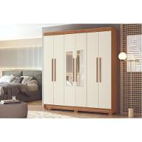 Guarda Roupa Casal 6 Portas (2 C/ Espelho) E 2 Gavetas C/ Pés Toledo Jatoba/areia - Santos Andirá - 1