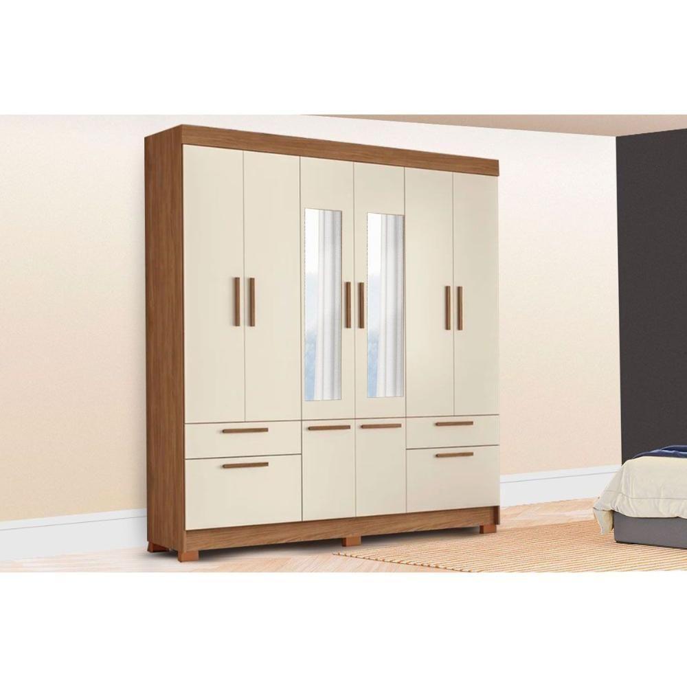 Guarda Roupa Casal 8 Portas (2 C/ Espelho) E 4 Gavetas C/ Pés Curitiba 8.4 Jatoba/areia - Santos Andirá - 1