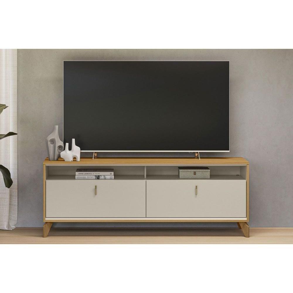 Rack Bancada P/ Tv Até 70 Pol Dubai C/ 2 Portas E 2 Nichos 160cm Tauari/off White Fosco - Linea Brasil - 1