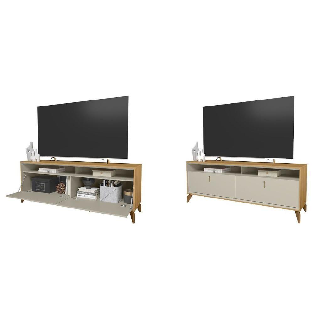 Rack Bancada P/ Tv Até 70 Pol Dubai C/ 2 Portas E 2 Nichos 160cm Tauari/off White Fosco - Linea Brasil - 2