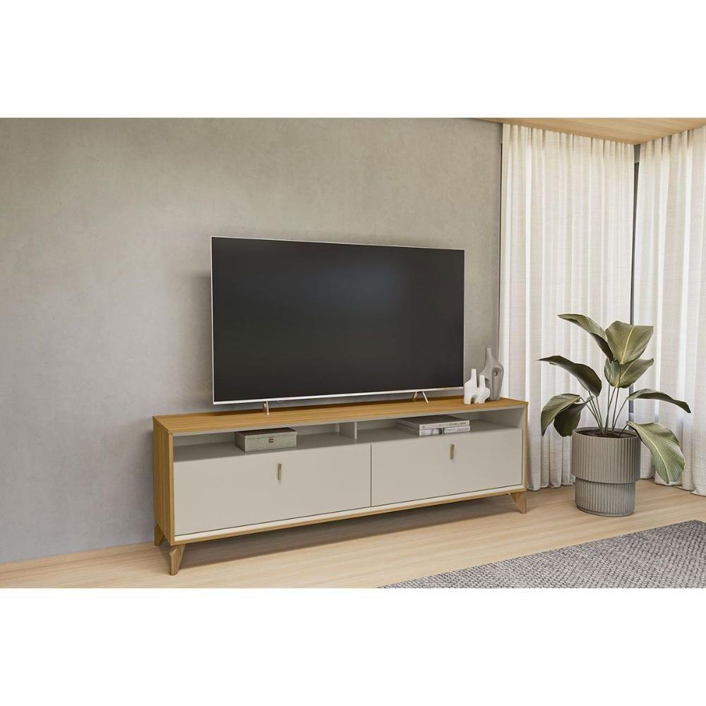 Rack Bancada P/ Tv Até 70 Pol Dubai C/ 2 Portas E 2 Nichos 160cm Tauari/off White Fosco - Linea Brasil - 8