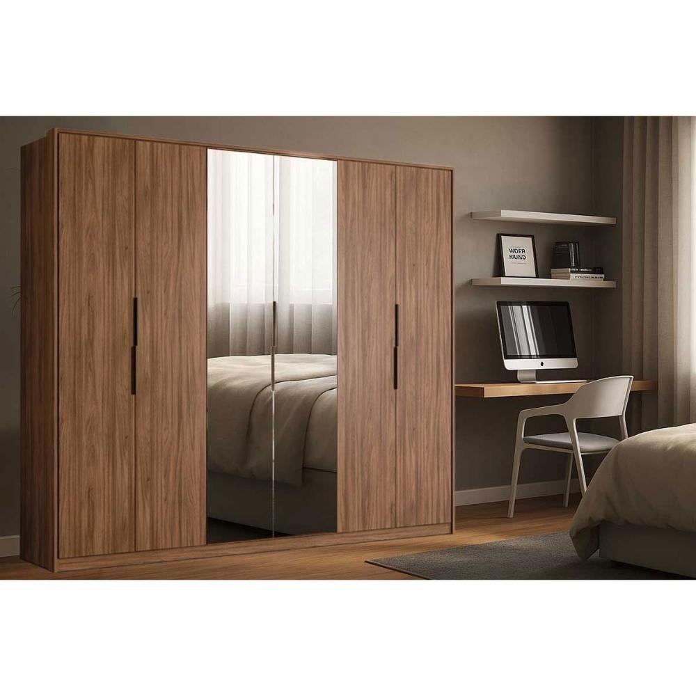 Guarda Roupa Casal 6 Portas (2 C/ Espelho) E 6 Gavetas Atrice Nogueira Touch - Demóbile - 1