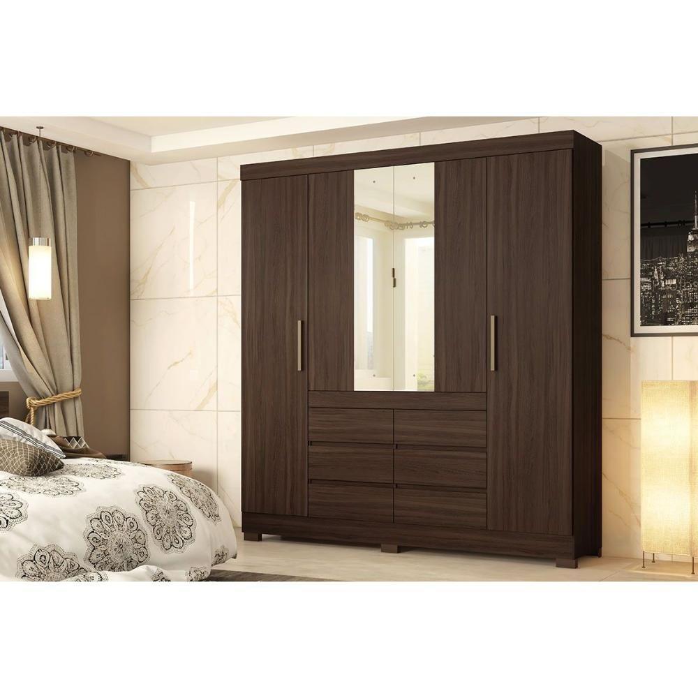 Guarda Roupa Casal 4 Portas (2 C/ Espelho) E 6 Gavetas Cadis Cafe Touch - Demóbile - 1