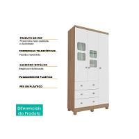 Guarda Roupa 3 Portas C/ (2 Cristal) E 3 Gavetas Uli Branco/amendoa - Peroba - 3