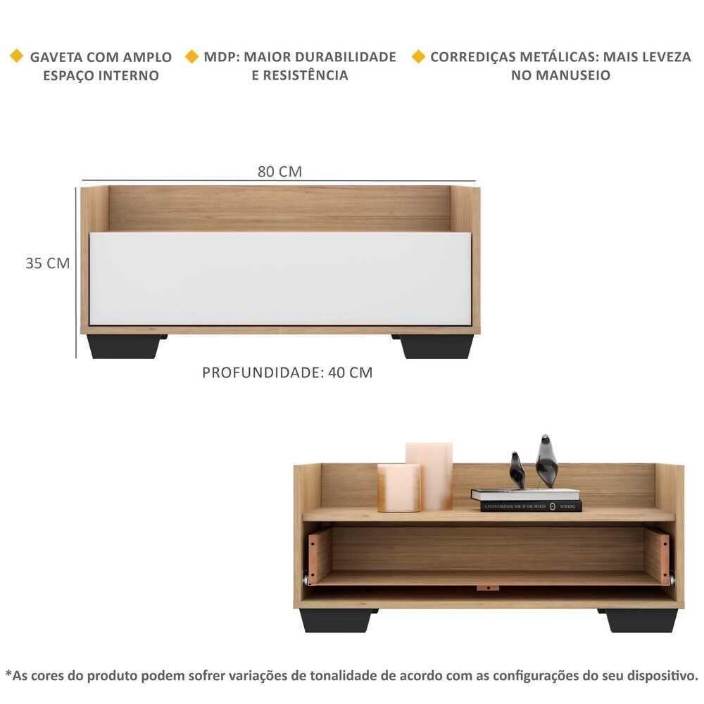 Mesa De Cabeceira 80 Cm Rustic/branco/preto - 2