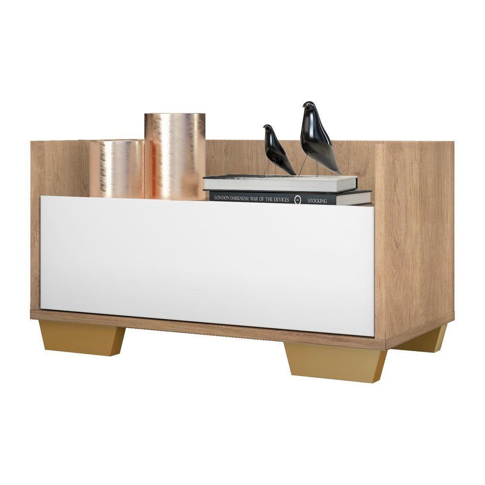 Mesa De Cabeceira 80 Cm Rustic/branco/natural - 1