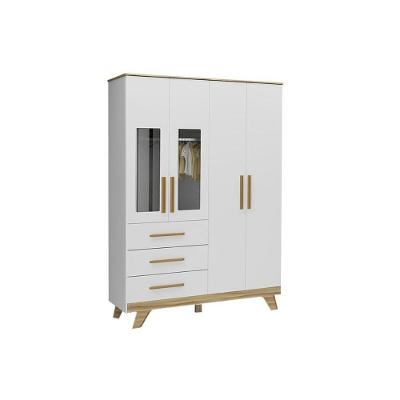 Guarda Roupa Infantil C/ 4 Portas (2 Cristal) E 4 Gavetas Retrô Branco/amendoa - Peroba