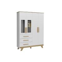 Guarda Roupa Infantil C/ 4 Portas (2 Cristal) E 4 Gavetas Retrô Branco/amendoa - Peroba - 1