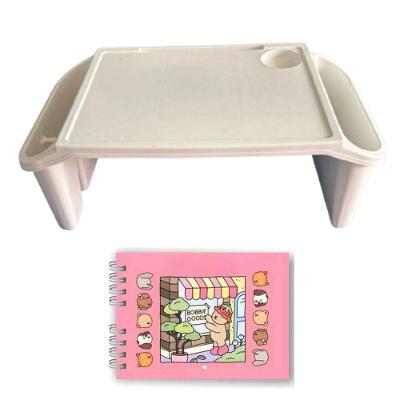 Mesa Apoio Infantil + Livro De Capa Dura – 48 Páginas Para Colorir, Criar E Aprender Bandeja Branca Rosa