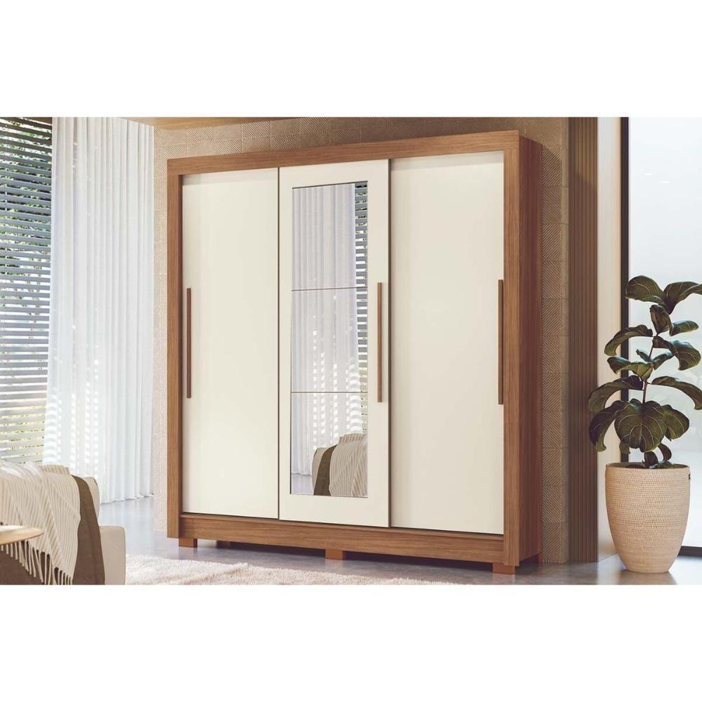 Guarda Roupa Casal 3 Portas De Correr (1 C/ Espelho) E 2 Gavetas C/ Pés Maringá Jatoba/areia - Santos Andirá - 1