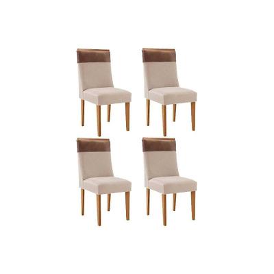 Cadeira Sala De Jantar Jaspe Kit 4 Un Naturalle/suede Creme/corano Capuccino - Rufato
