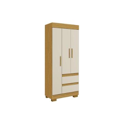 Guarda Roupa Solteiro Maya 3 Portas de Bater 2 Gavetas Nature-Off White ACP Móveis